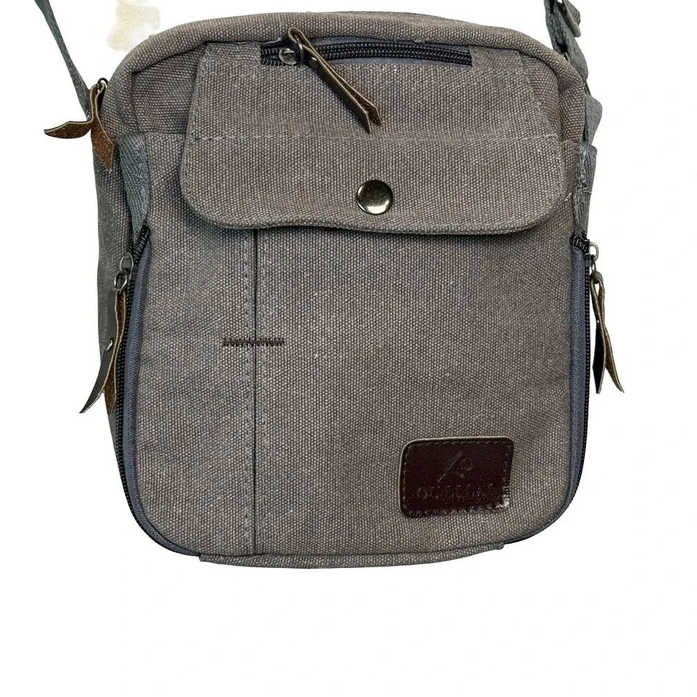 Lo Oulilai Unisex Crossbody Bag Canvas Brown‎ Multiple Pockets Travel Messenger